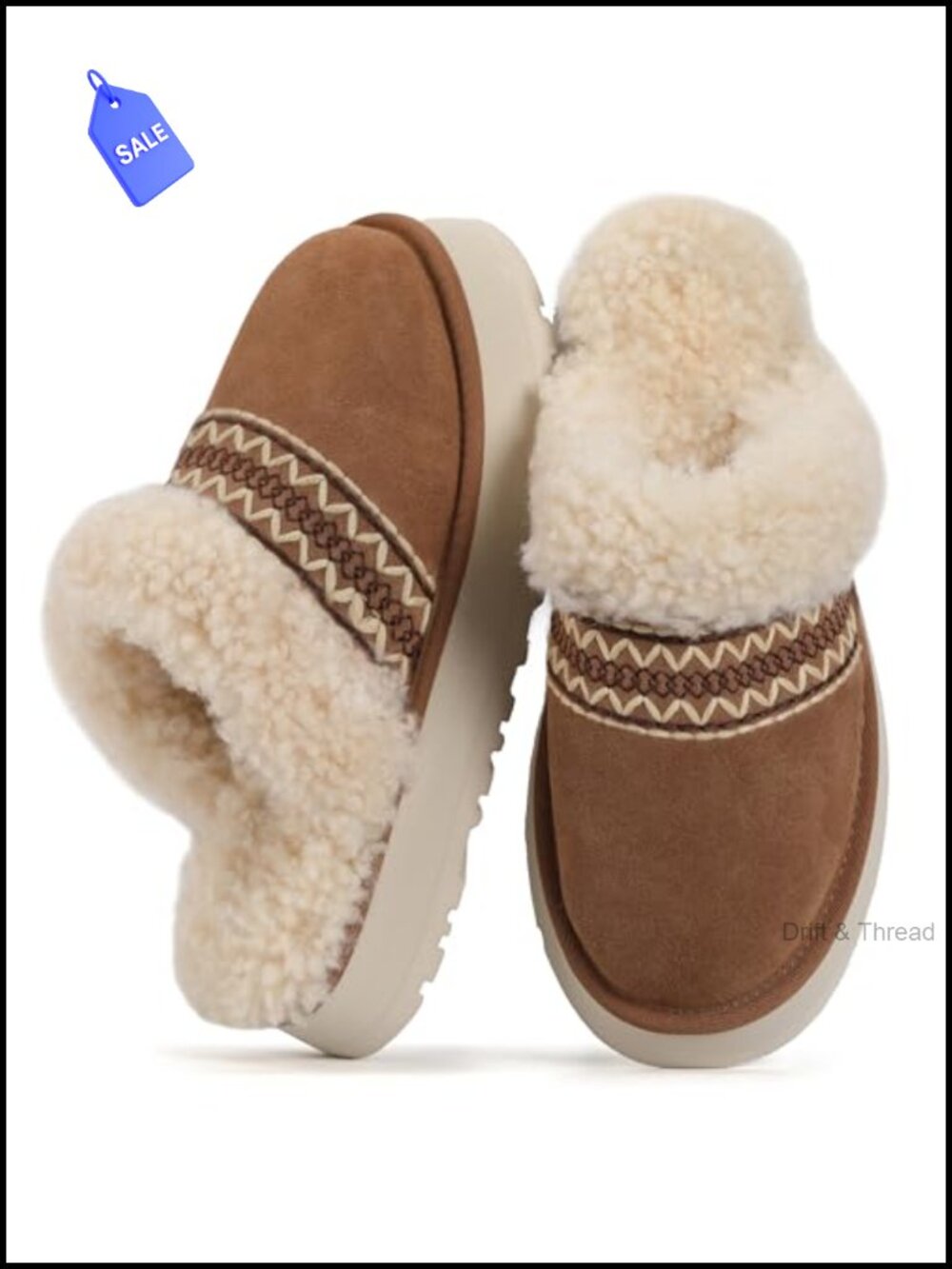 Fuzzy Platform Slippers Faux Suede Faux Shearling Winter House Shoes